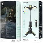 A detail shot of the rugged PC, ABS, and aluminum alloy construction of the outdoor camping light.