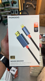 Porodo Woven Braided Lightning To Hdmi Cable (2M, 1080P Full Hd)