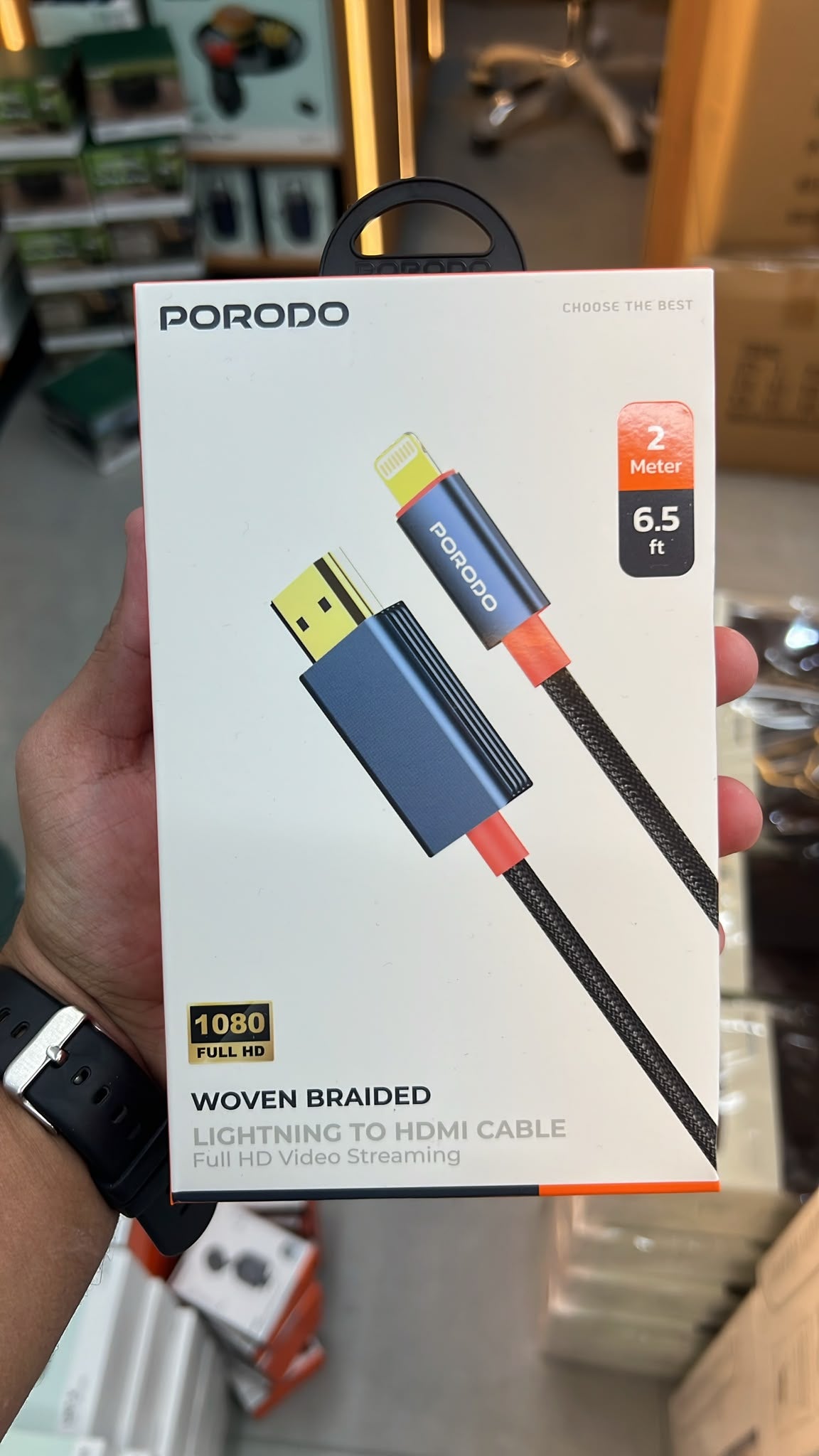 Porodo Woven Braided Lightning To Hdmi Cable (2M, 1080P Full Hd)