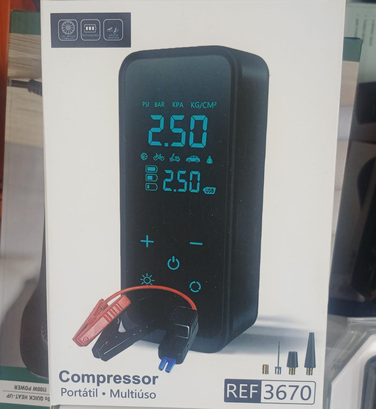 Compressor de Ar Portátil B&G Digital USB-C para Carro Moto Bicicleta