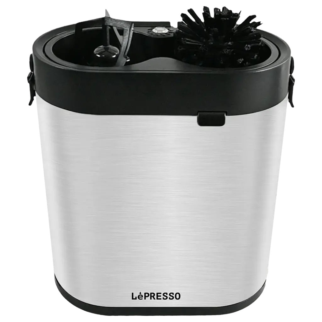 White and black coffee grinder with 'LePresso' branding on a white background