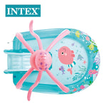 Intex inflatable pool with pink spider-like toy on a white background