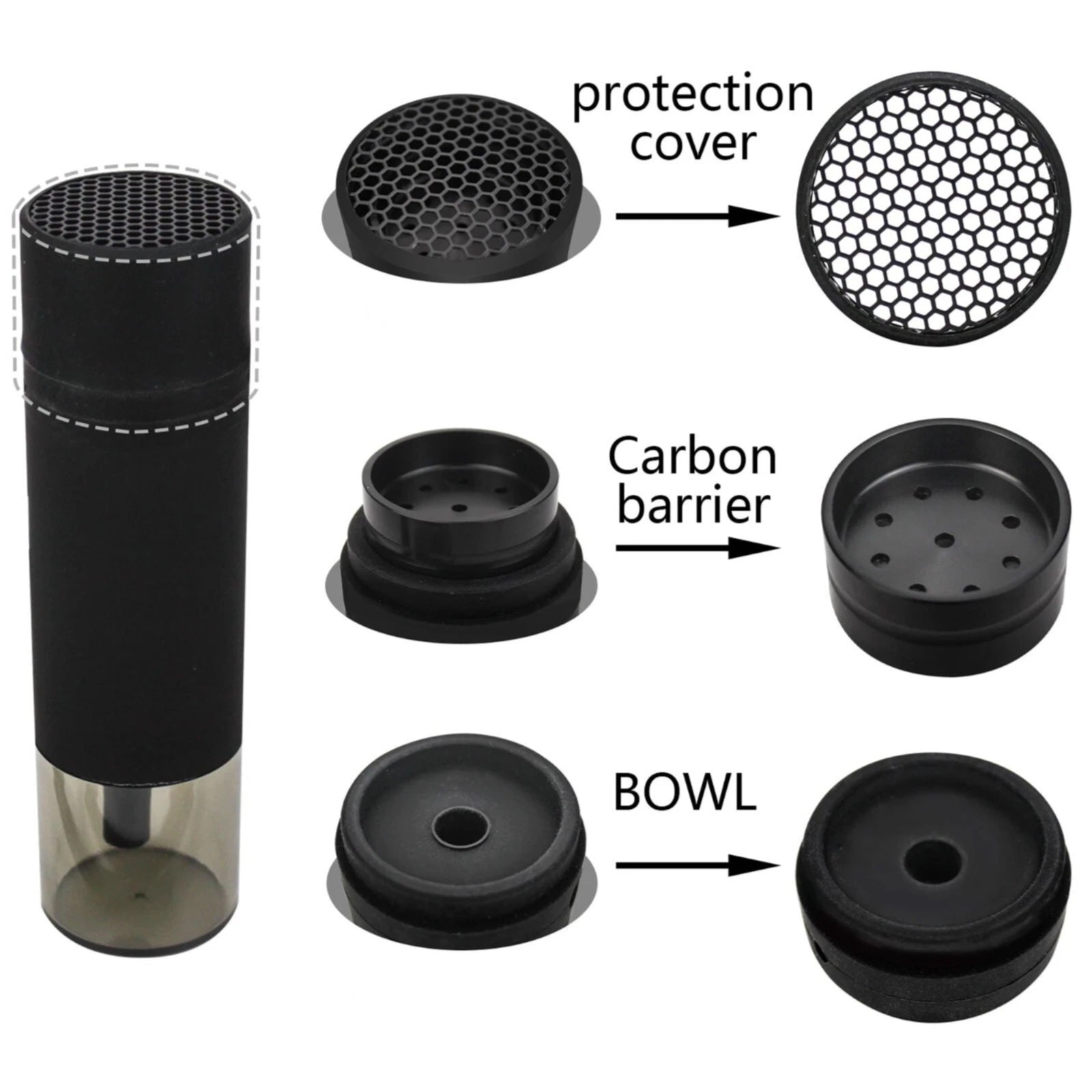 HK hookah soft-touch ABS handle close-up