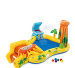 Children's inflatable water park with dinosaur design on a white background