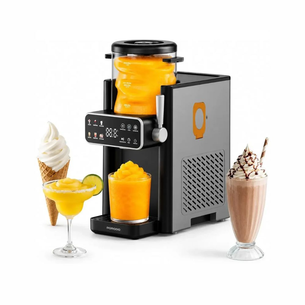 Porodo Lifestyle Frappé Ice Cream & Slushie Maker with Multi-Texture Ice Maker - Black & Orange-7232