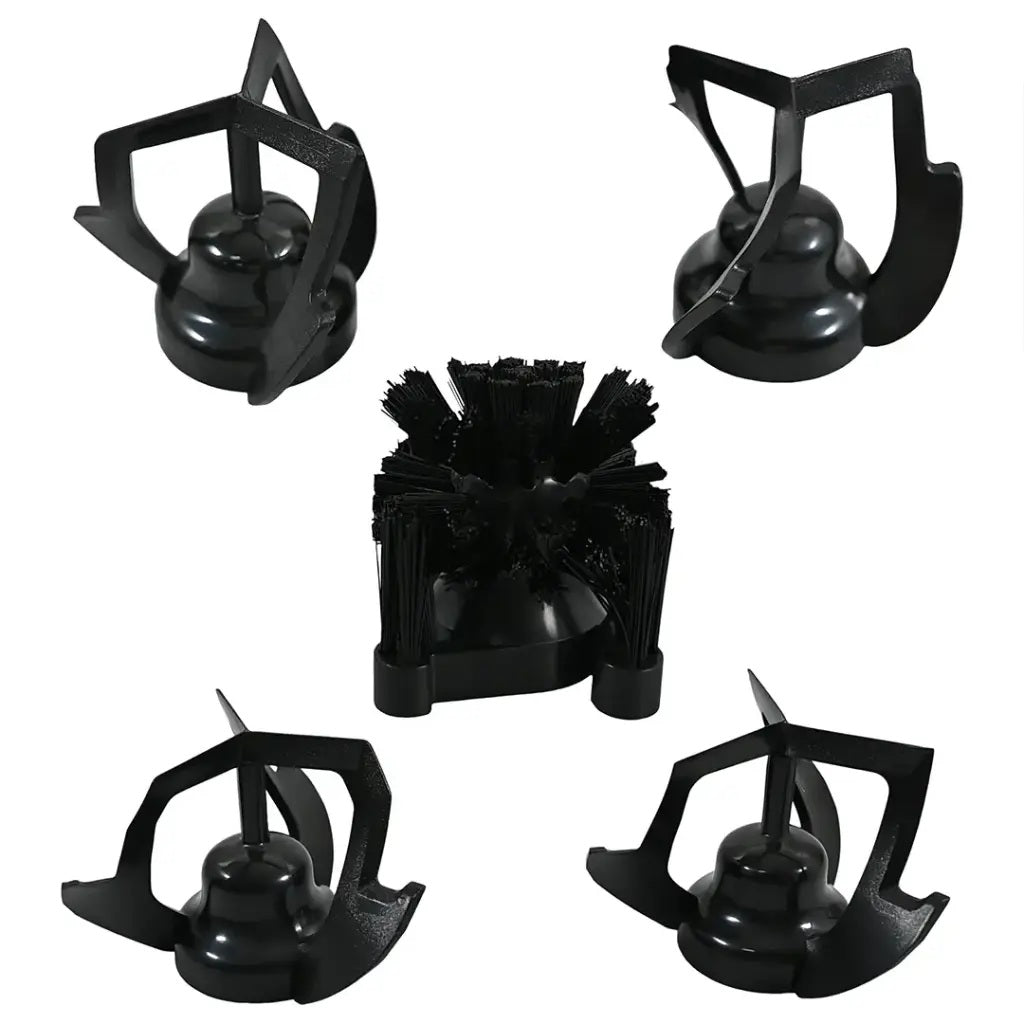 Set of black cleaning brushes on a white background