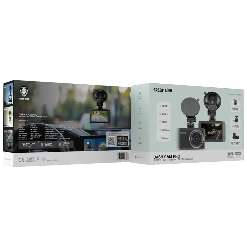 Green Lion Dash Cam Pro with USB-C Car Power Connection