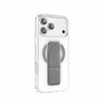 Transparent iPhone 17 Pro MagSafe case featuring a sleek gray multifunctional stand strap