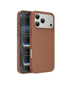 Hoco DG29 brown leather-textured protective case for iPhone 17 Pro Max front and back view.