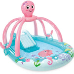Inflatable octopus-themed water play center with water features on a white background