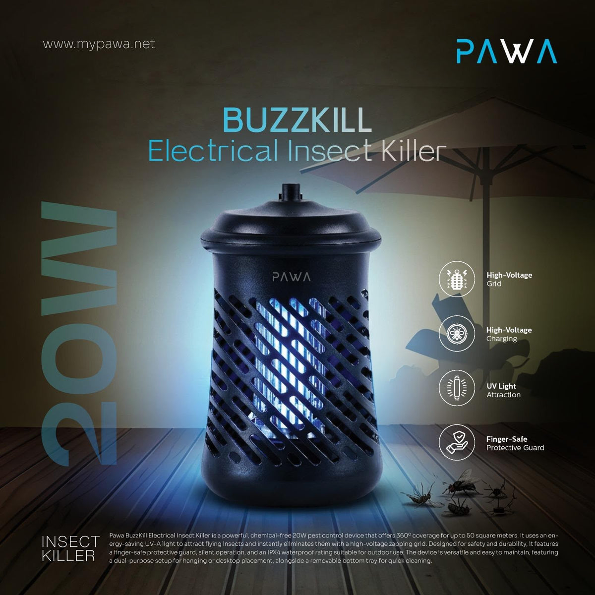 PAWA 20W UV Mosquito Killer Lamp – Electric Insect Zapper