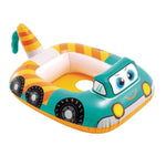 Colorful inflatable car-shaped pool float on a white background