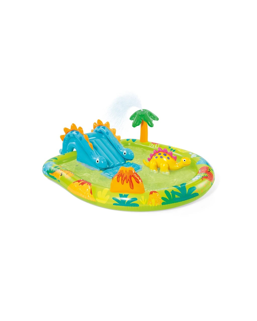 Inflatable pool toy with dinosaur design on a white background