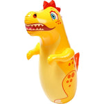 Yellow dinosaur toy with red accents on a white background