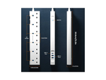 Power strip with labeled ports on a dark background
