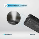 Multi-mode flashlight with Powerology branding on a light gray background
