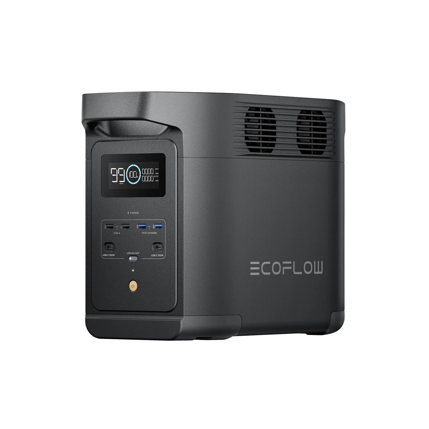 Black EcoFlow power station on a white background