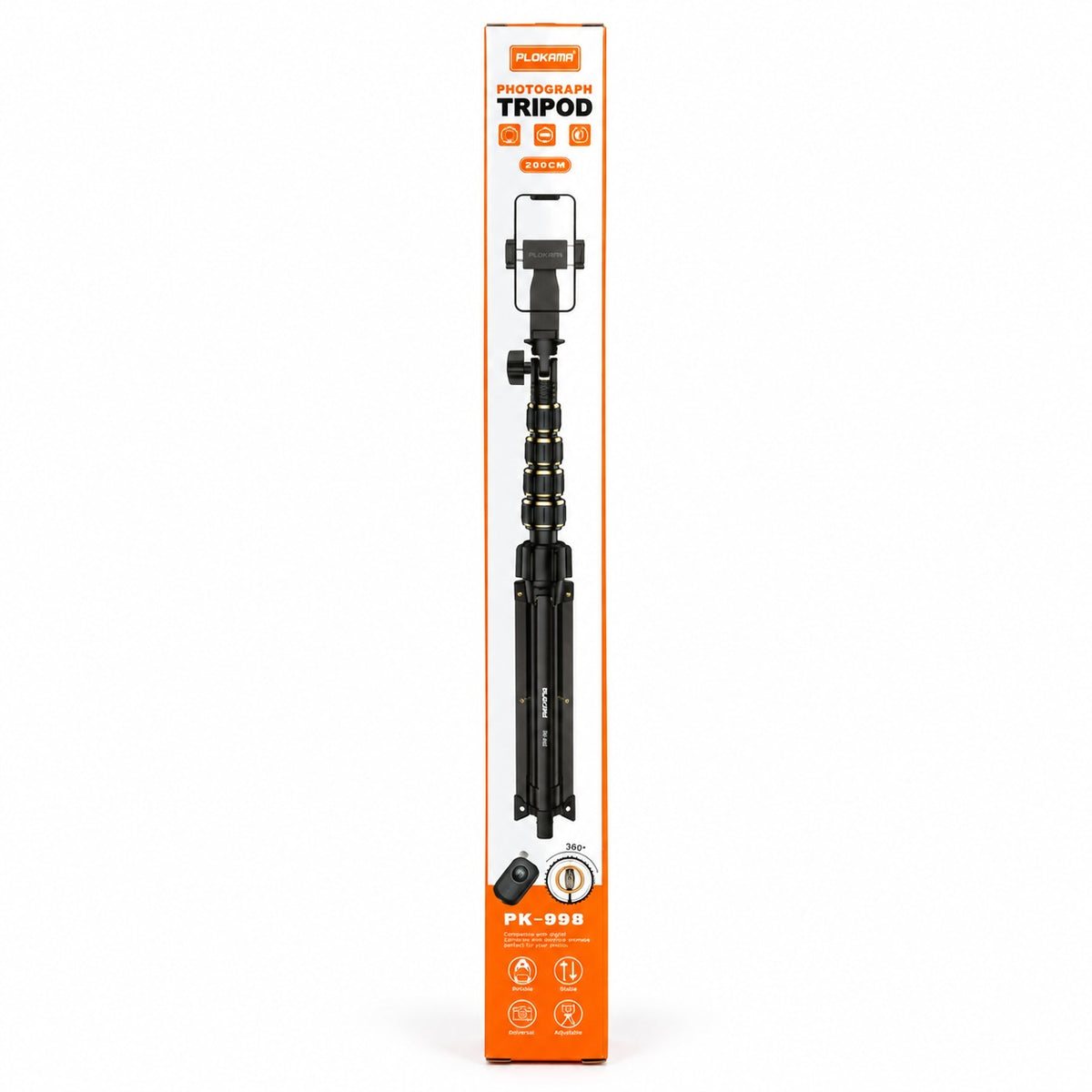 PLOKAMA PK-998 200CM Adjustable Tripod Stand with Phone Holder