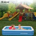 Rectangular inflatable pool with blue water on a white background