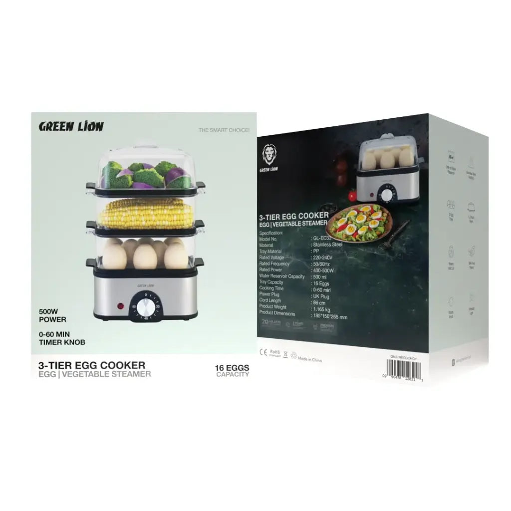 3-Tier Egg Cooker and Vegetable Steamer - Green Lion 8217