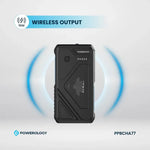 Black power bank with wireless output feature on a gray background