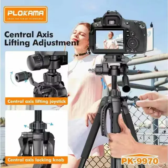 حامل ثلاثي القوائم للكاميرا مع مشبك هاتف محمول وجهاز تحكم عن بعد - Plokama PK-9970