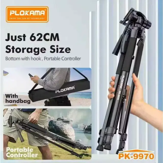 حامل ثلاثي القوائم للكاميرا مع مشبك هاتف محمول وجهاز تحكم عن بعد - Plokama PK-9970