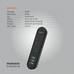 PORODO power adapter with specifications on a gray background