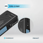 Power bank with Type-C port on a white background, featuring Powerology branding.