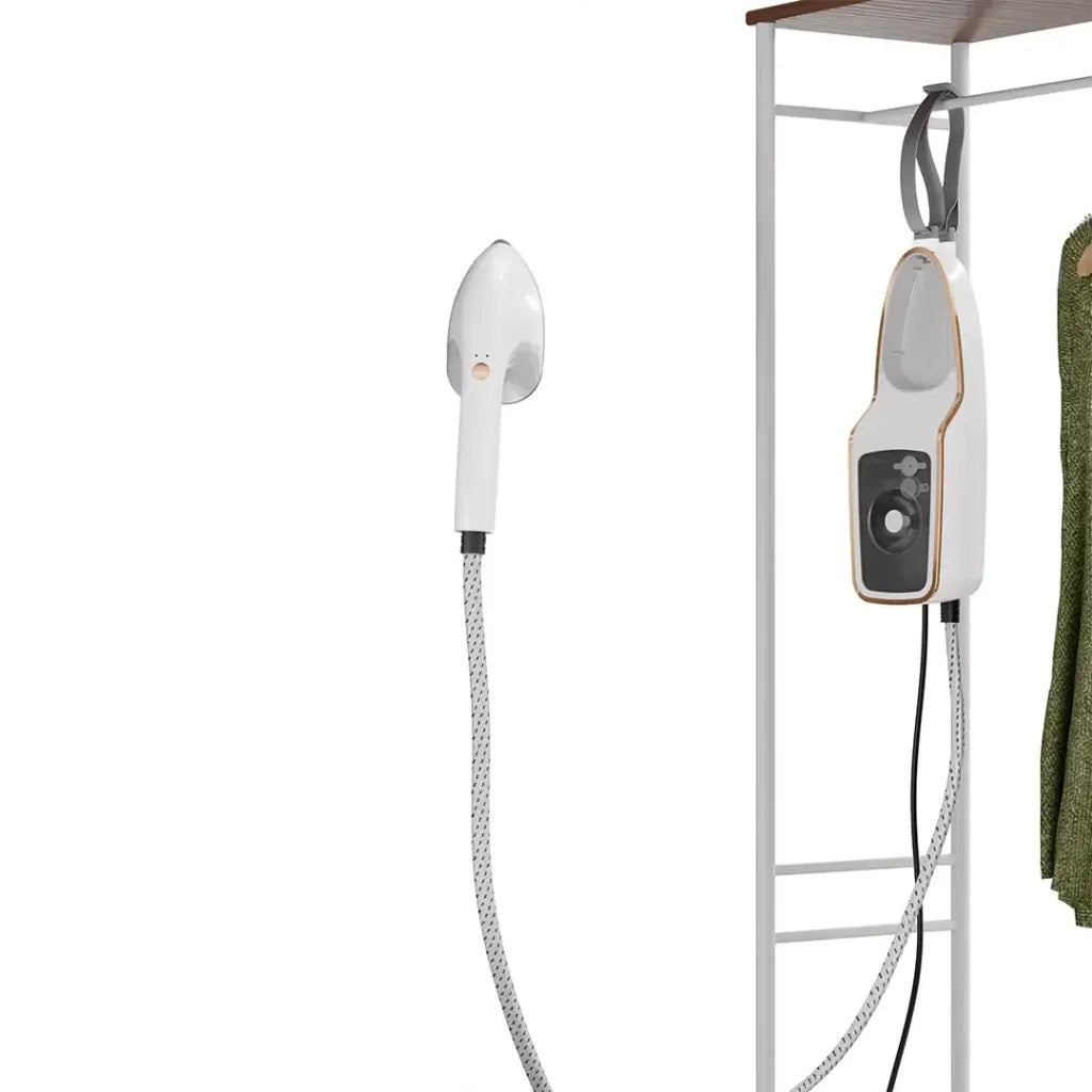 White earbuds with a cable on a white background